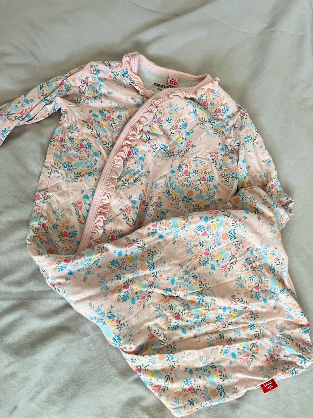 Magnetic Me Pink Floral Ruffle-Trim Sleep Sack with Multicolor Flowers